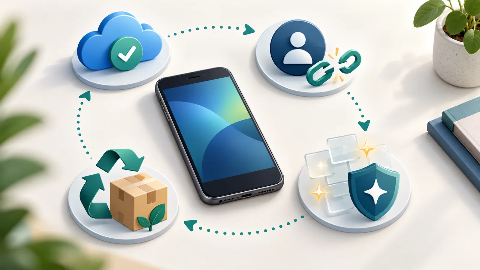 Illustrated checklist for backing up, signing out, erasing and handing over an old smartphone